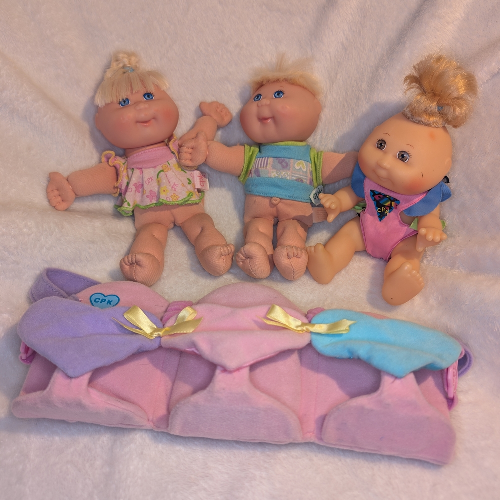 Cabbage Patch Kids Doll Trio with Pink and Blue Carrier